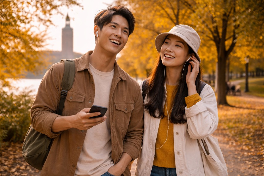 Person lyssnar på engelska ljudböcker