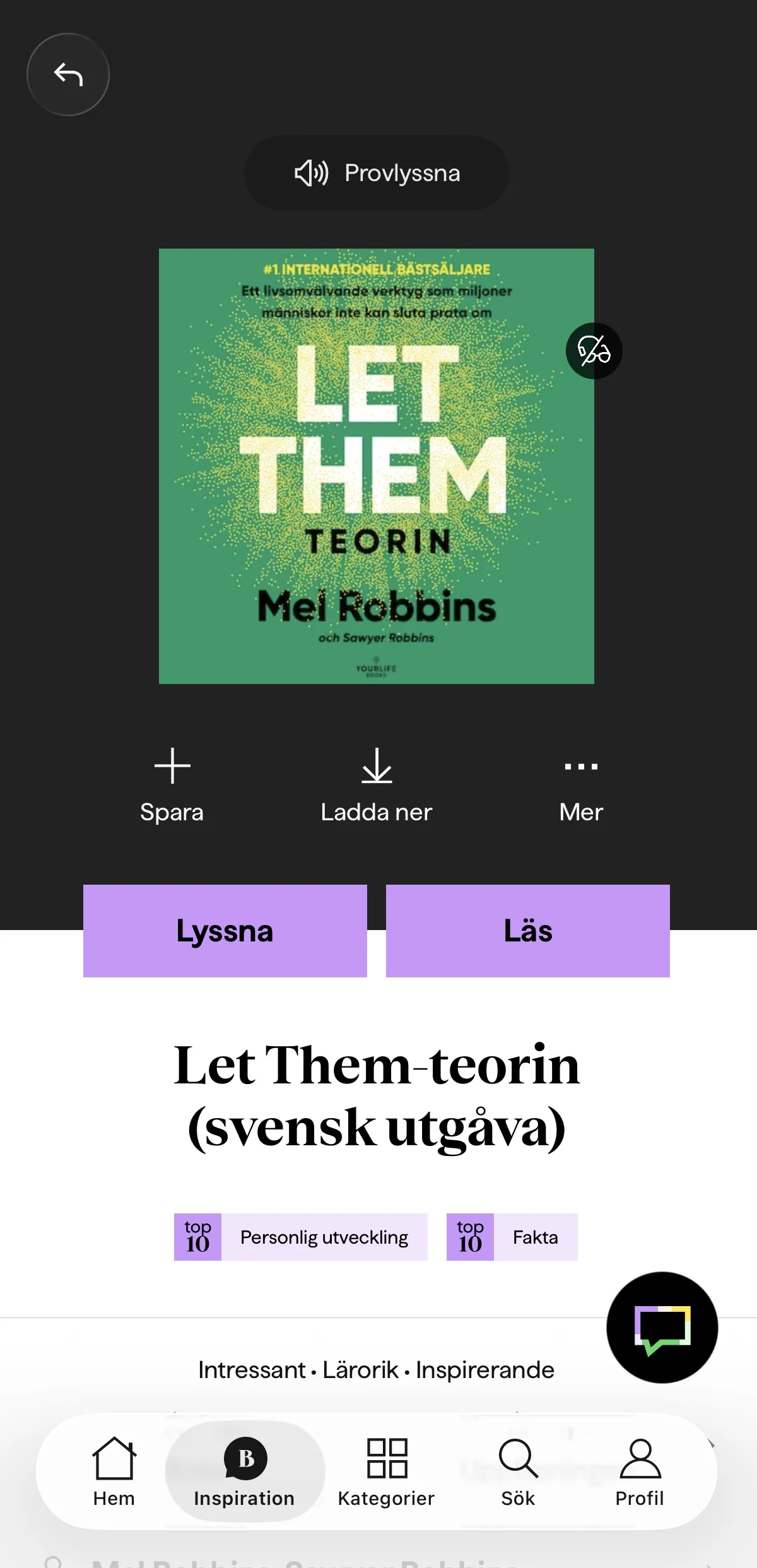 BookBeat bokdetaljsida — Lyssna och Läs-knappar