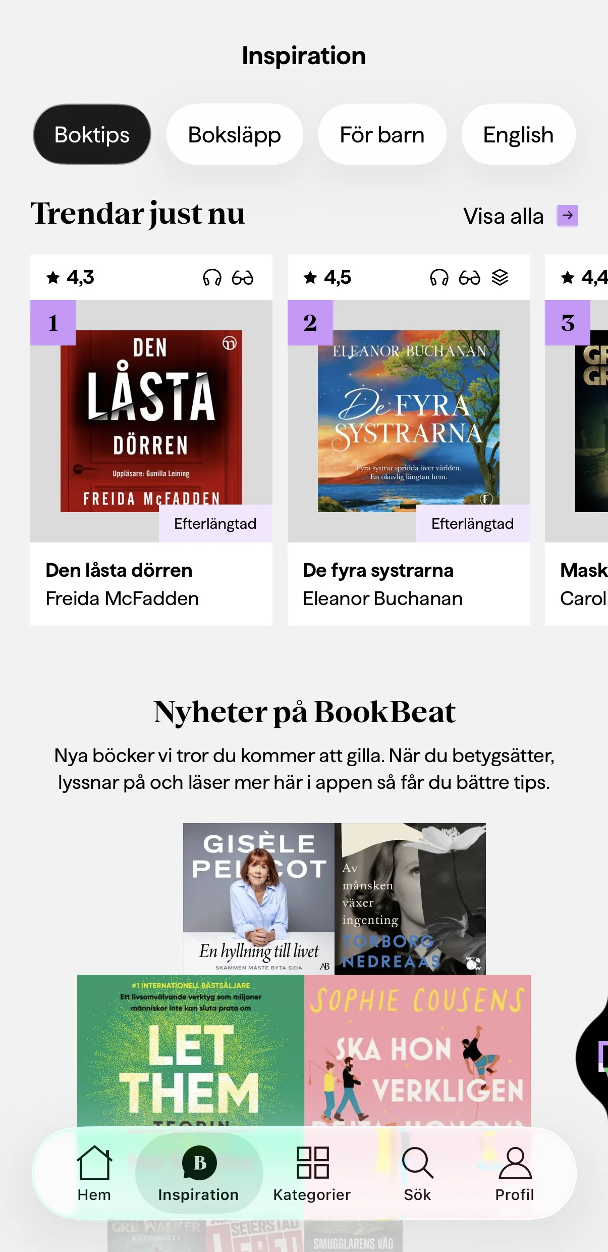 BookBeat inspiration — boklistor och redaktionella val