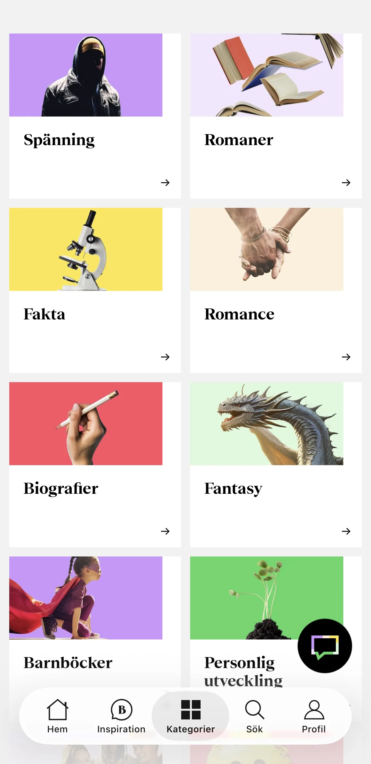 BookBeat kategorier — genrefiltrering och boklistor